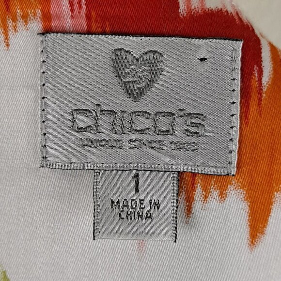 Chico's Size 1 (US S) Zip Front Jacket White Orange Green Clear Sequins Rd Neck - Picture 8 of 11